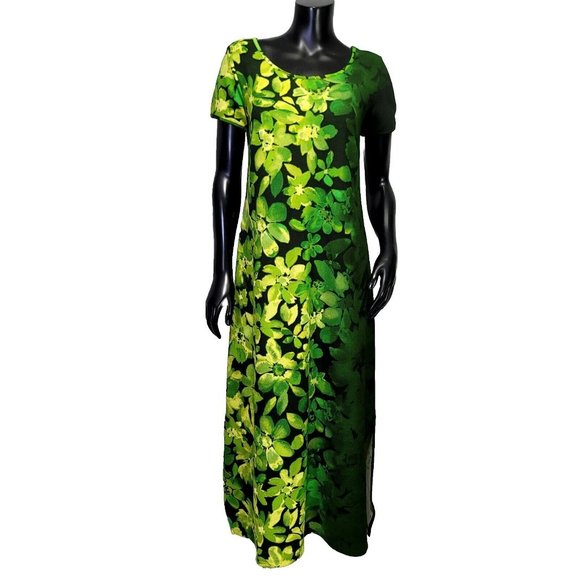 Bob Mackie Womens XSP Green Ombre Floral‎ Crepe Midi Casual Beach Vacay Dress - Picture 1 of 10